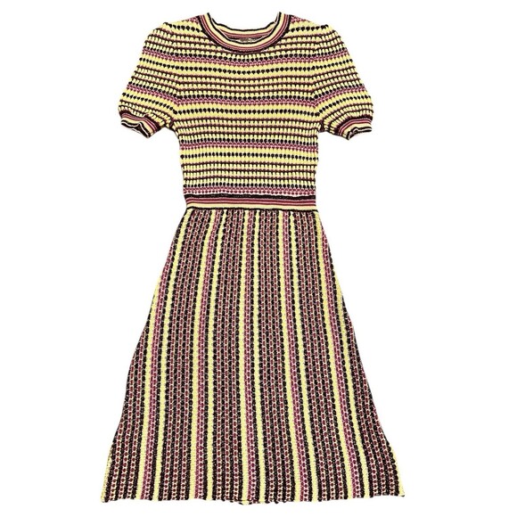 FREE PEOPLE Striped Purple Yellow Metallic Into You Sweater Dress Boho Retro XS - Picture 1 of 8